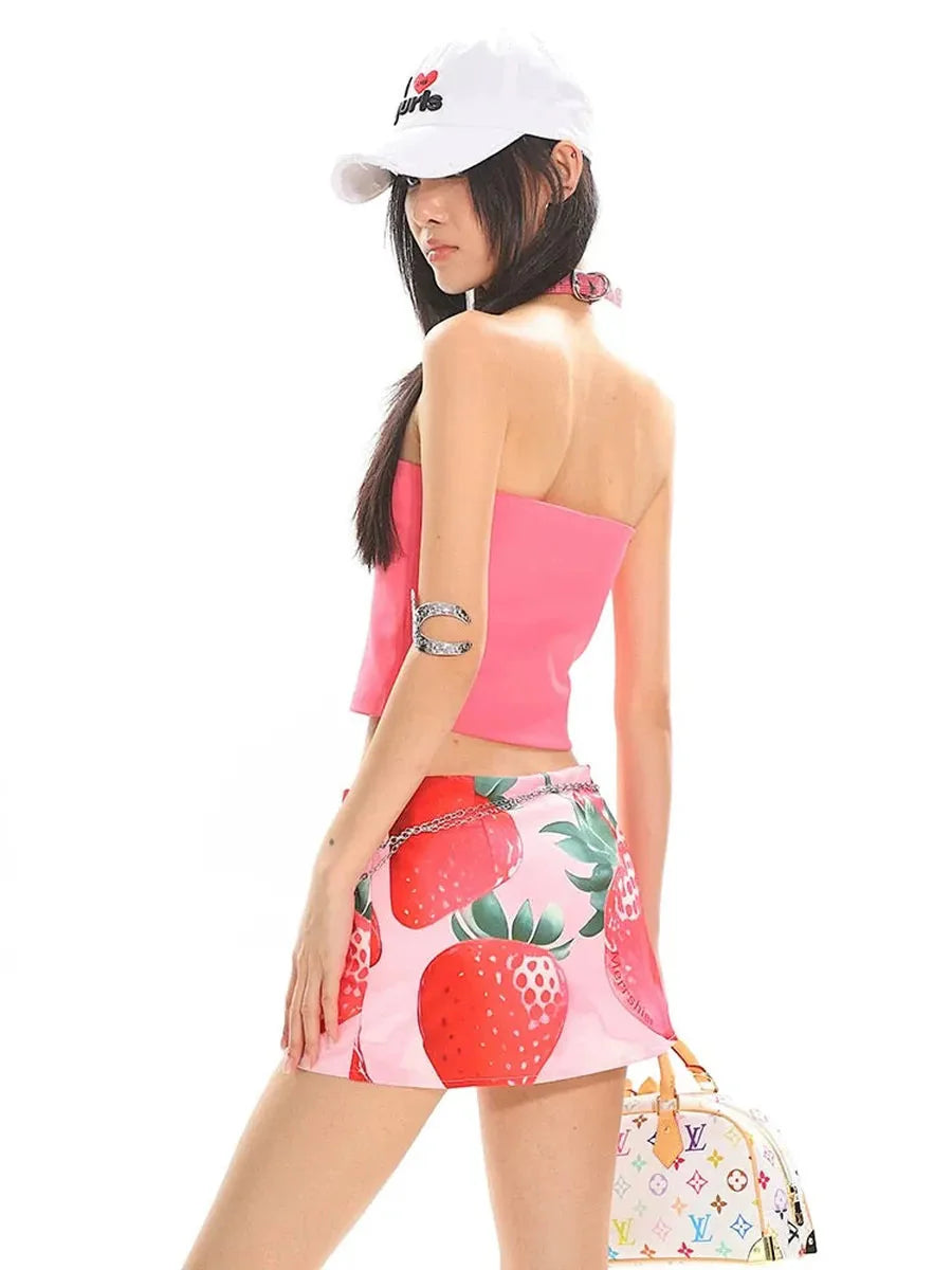 Strawberry Print Mini Skirt Z599