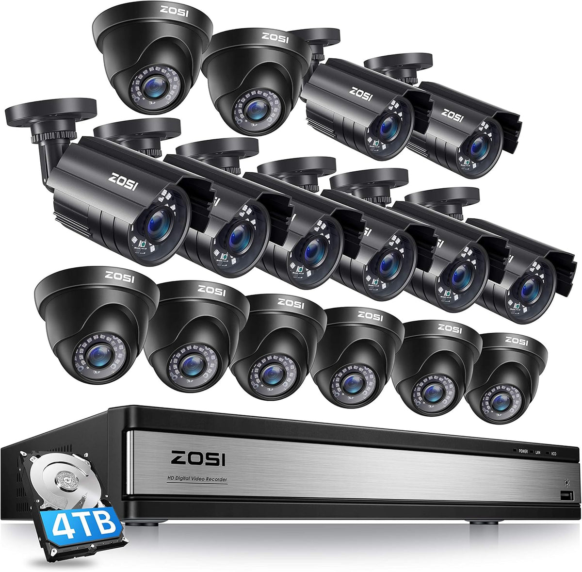 16CH 1080P Home Security Camera System with 2TB HDD, 8 x Wired 1080P Outdoor Indoor Weatherproof Cameras H967109