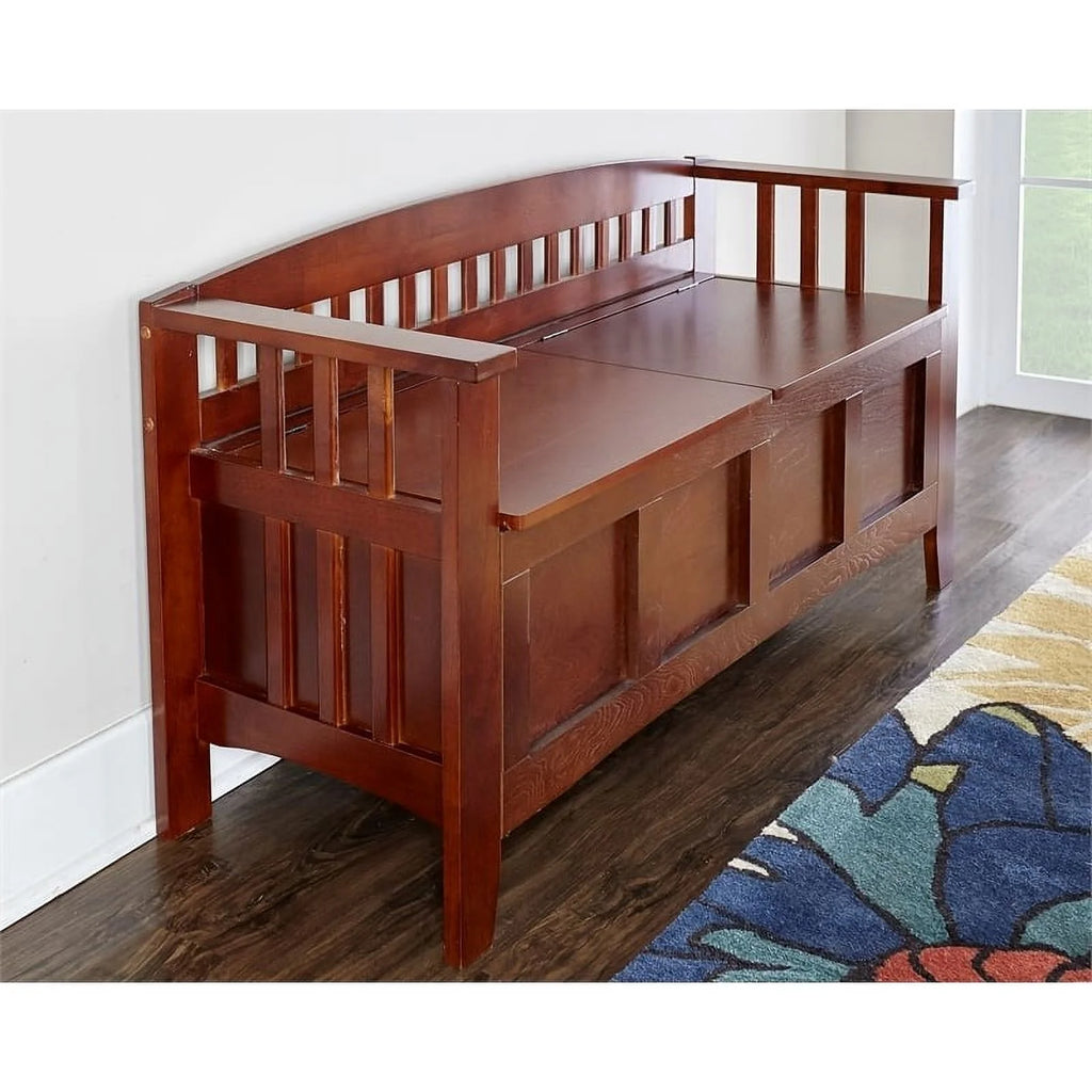 17" Split Seat Wood Storage Bench in Walnut Brown V992113