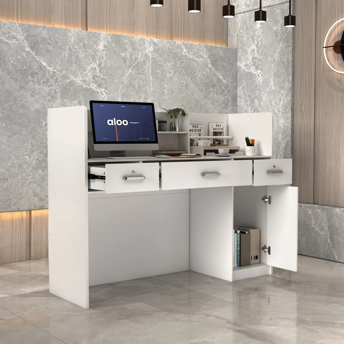 White 3-Drawer Reception Desk A98072