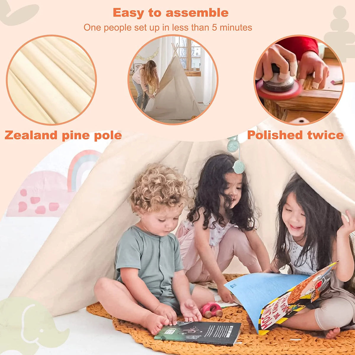Canvas Teepee Tent for Kids with Window J1650