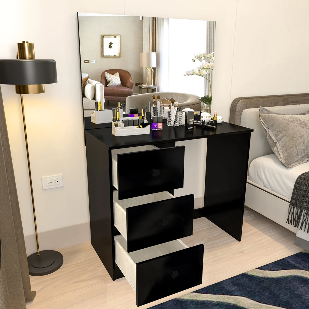 Black 3 Drawer Vanity Table with Mirror B8512