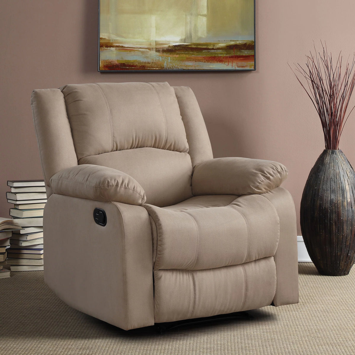 Beige Microfiber Push Back Recliner U4058