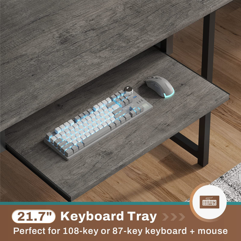 L Shaped Gaming Desk with Power Outlet and Pegboard H349