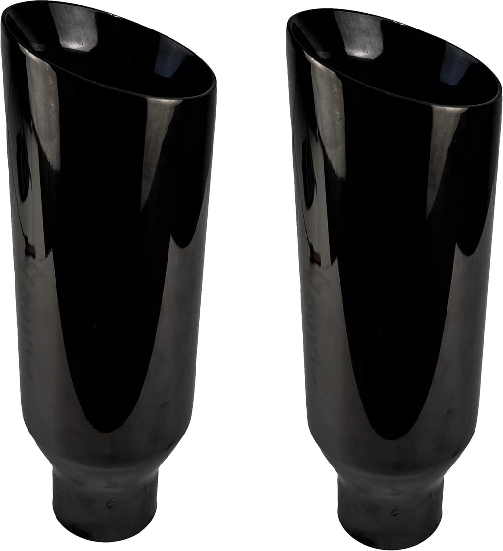 2.25 inch Inlet to 4 inch Outlet Stainless Steel Double Wall Black Chrome Weld-on Exhaust Tip 2 Pack Q36943