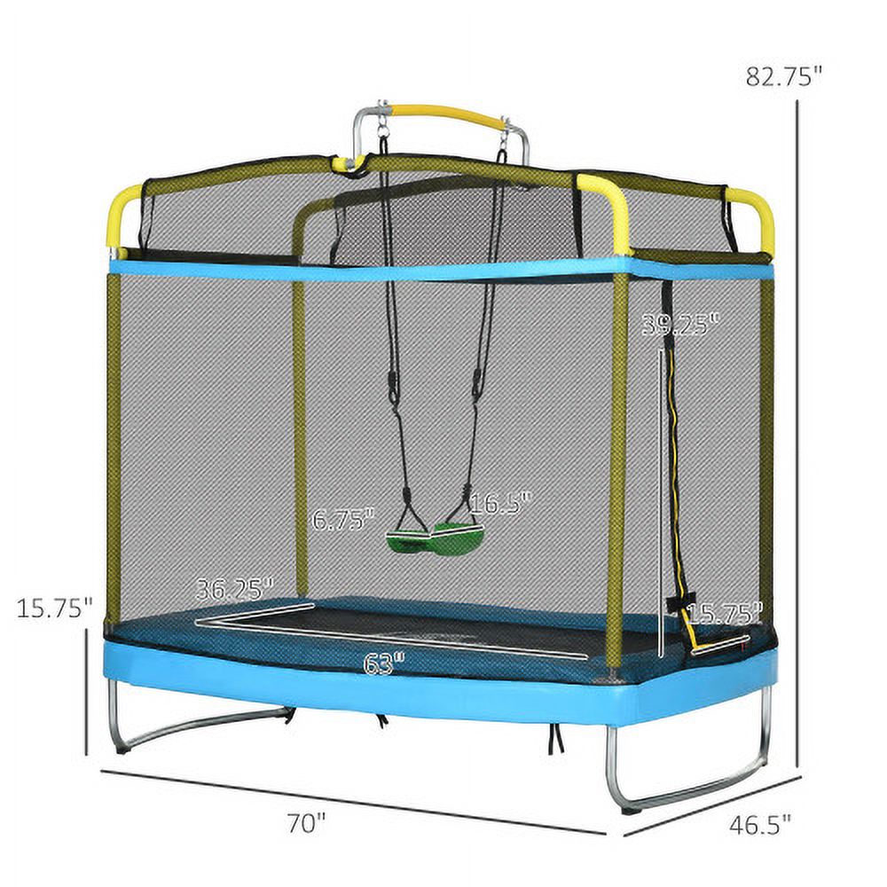3-in-1 Kids Trampoline with Enclosure, Swing, Gymnastics Bar, Light Blue U439634