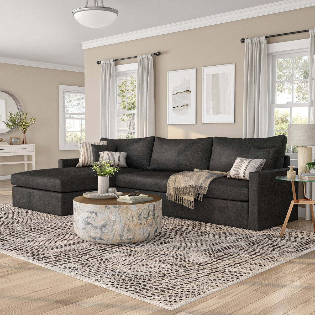 Charcoal L-Shaped Sectional Sofa Set H8233