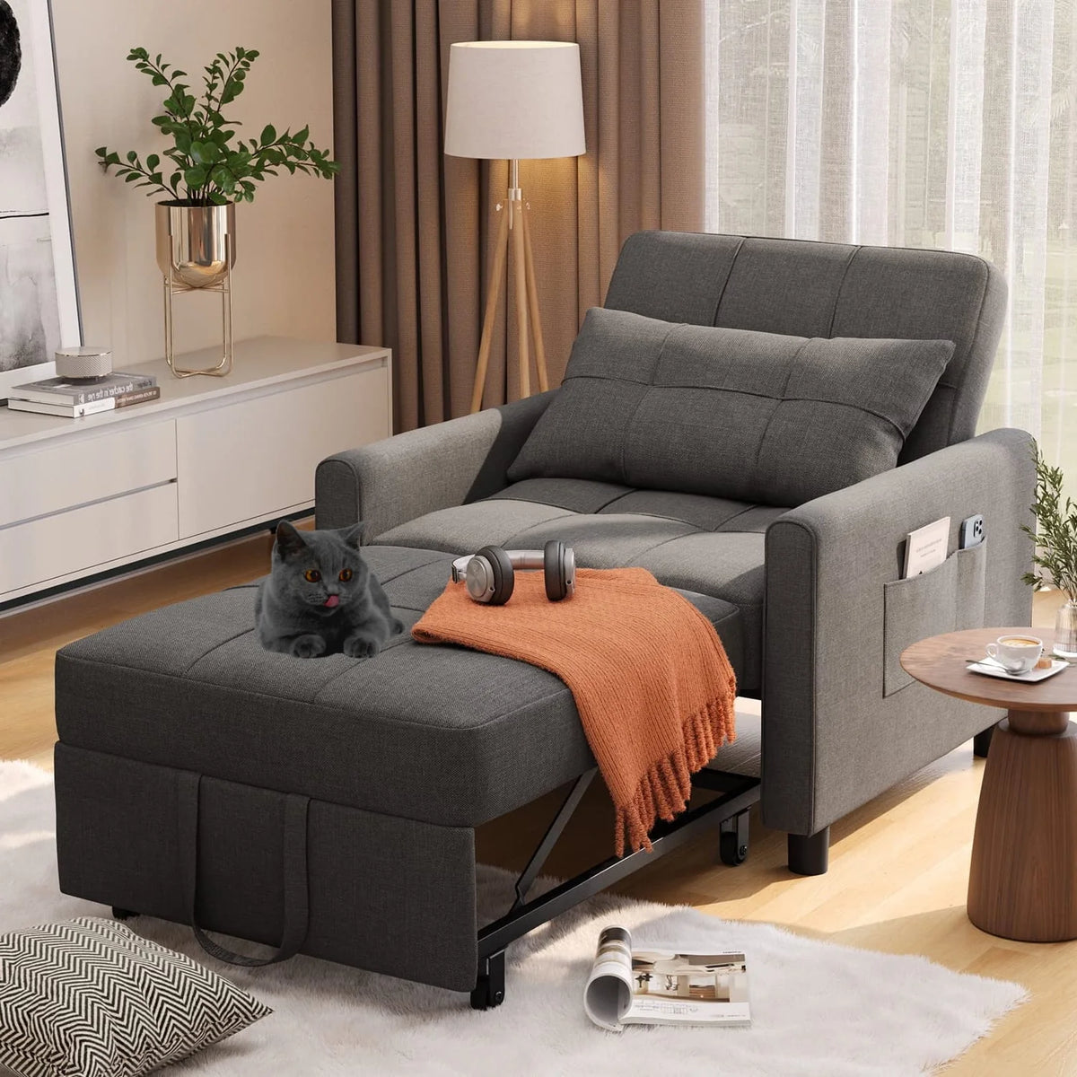 Adjustable 3 in 1 Sleeper Sofa Bed with Metal Frame, Dark Gray M352