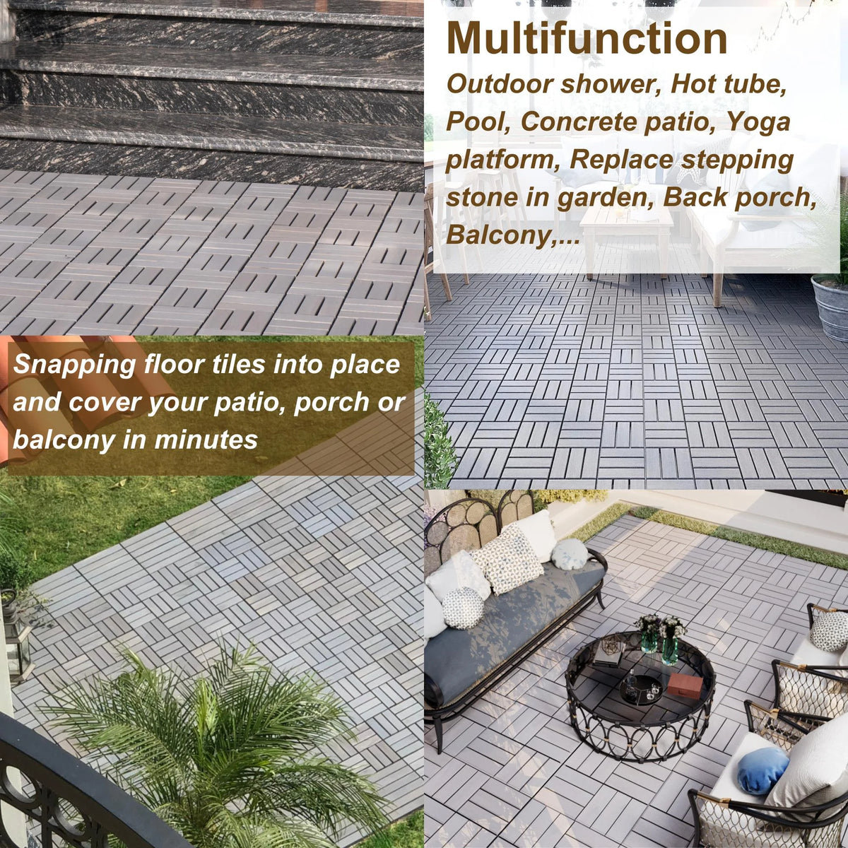 20 Piece Acacia Wood Interlocking Deck Tiles Y162616