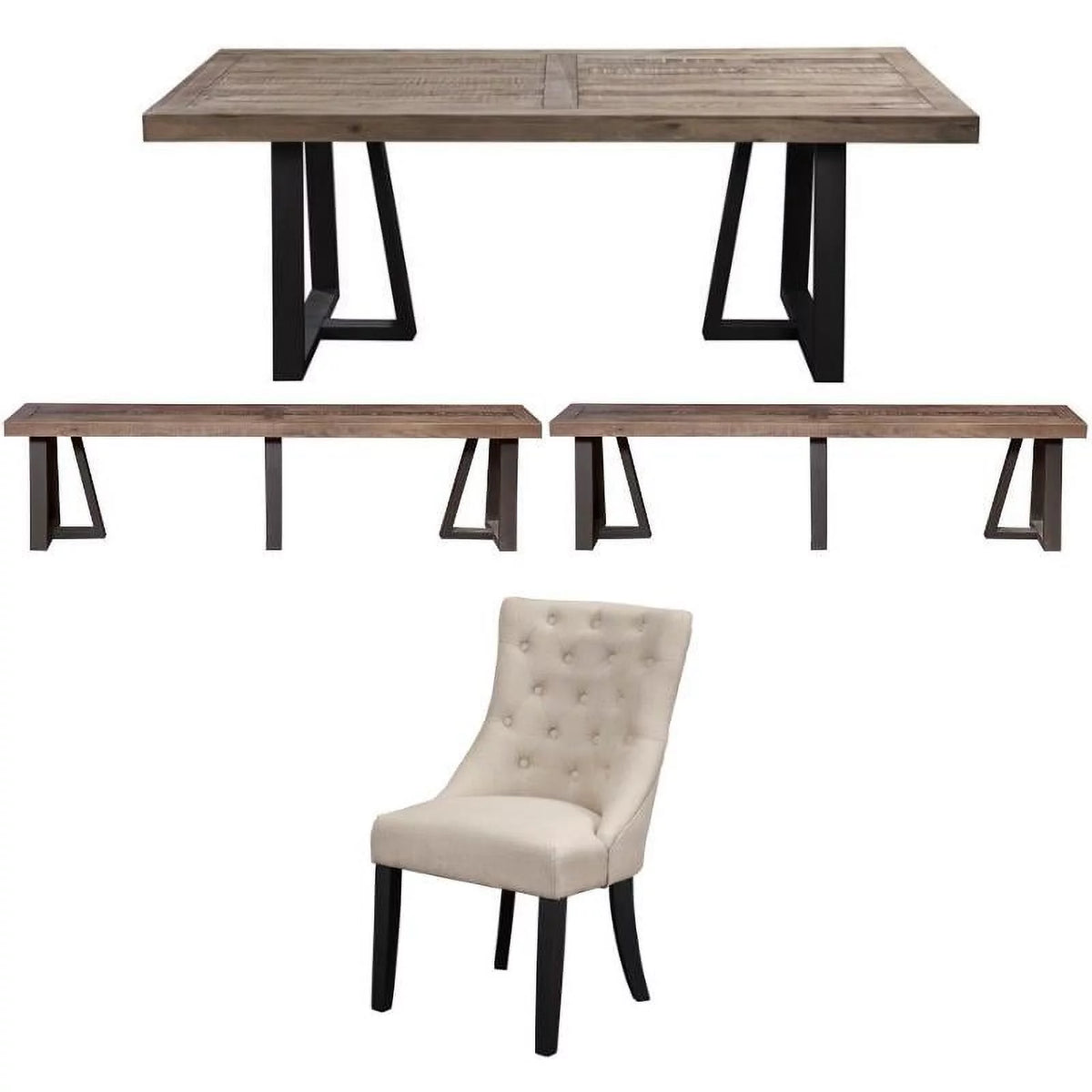 4 Piece Wood Dining Table Chairs & Bench Set F602692