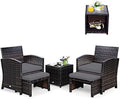 Patio Rattan Conversation Set with Cushioned Chair & Ottoman & Tempered Glass Coffee Table H820