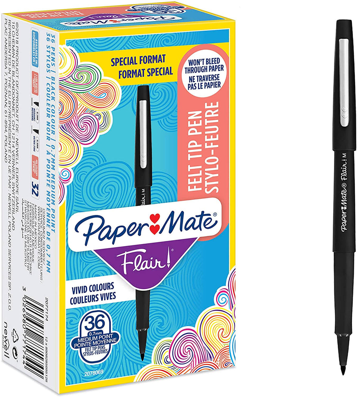 Black Felt Tip Pens, Medium Point (0.7mm), 36 Count Q555