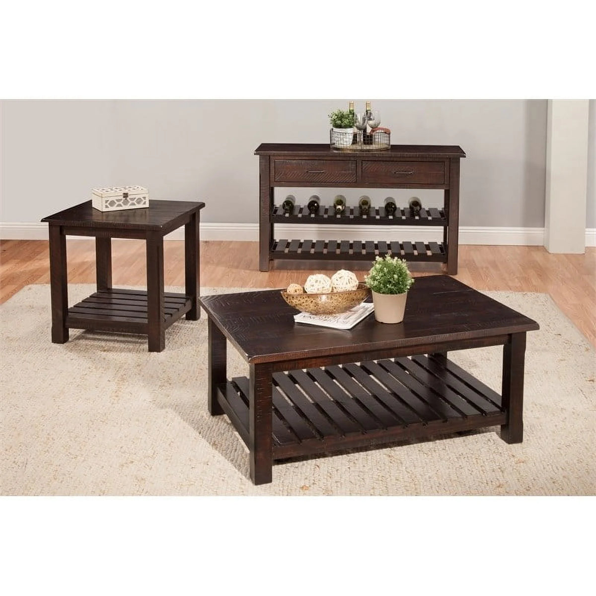 Espresso Coffee Table and Chairside Table Set C60338