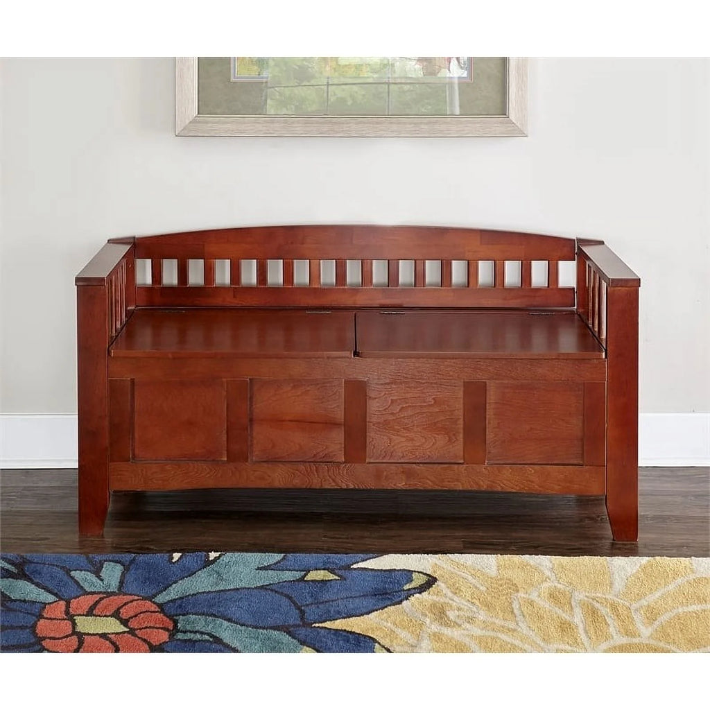 17" Split Seat Wood Storage Bench in Walnut Brown V992113