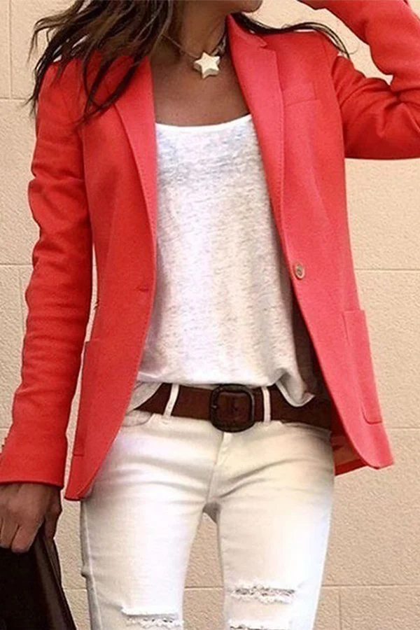 Casual Solid Button Turn-back Collar Outerwear L810090