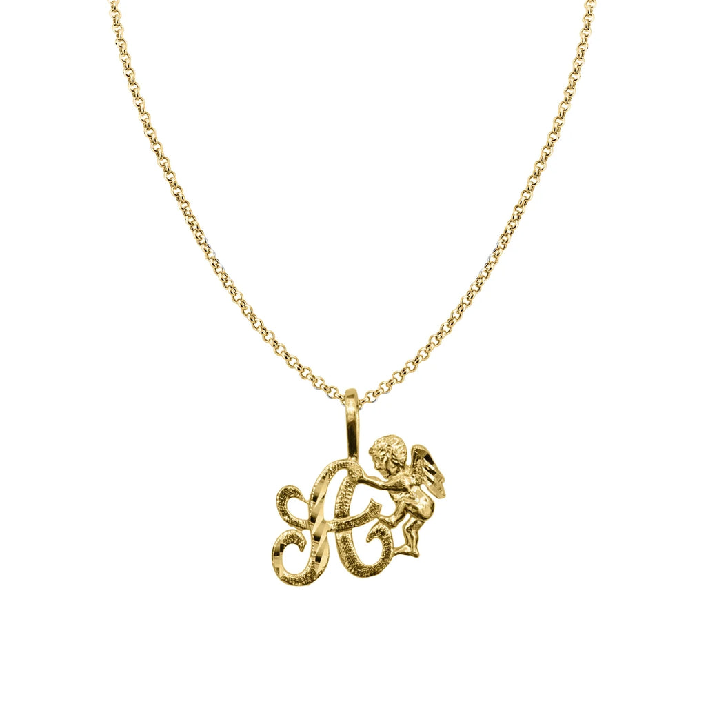 14K Yellow Gold Cherub Pendant with 16" Chain Necklace B614