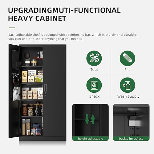 72” Locking Black Metal Storage Cabinet with Doors and 4 Shelves K744922