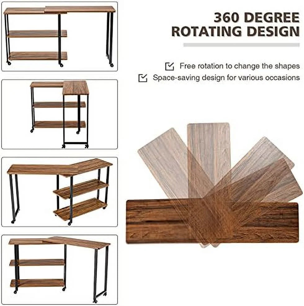 L-Shaped Corner Desk with 2-Tier Mobile End Table V267698
