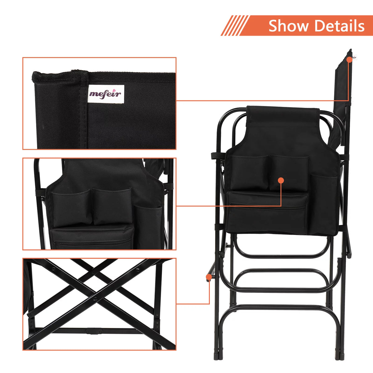 Black Folding Directors Chair with Side Table Storage Bag V697114
