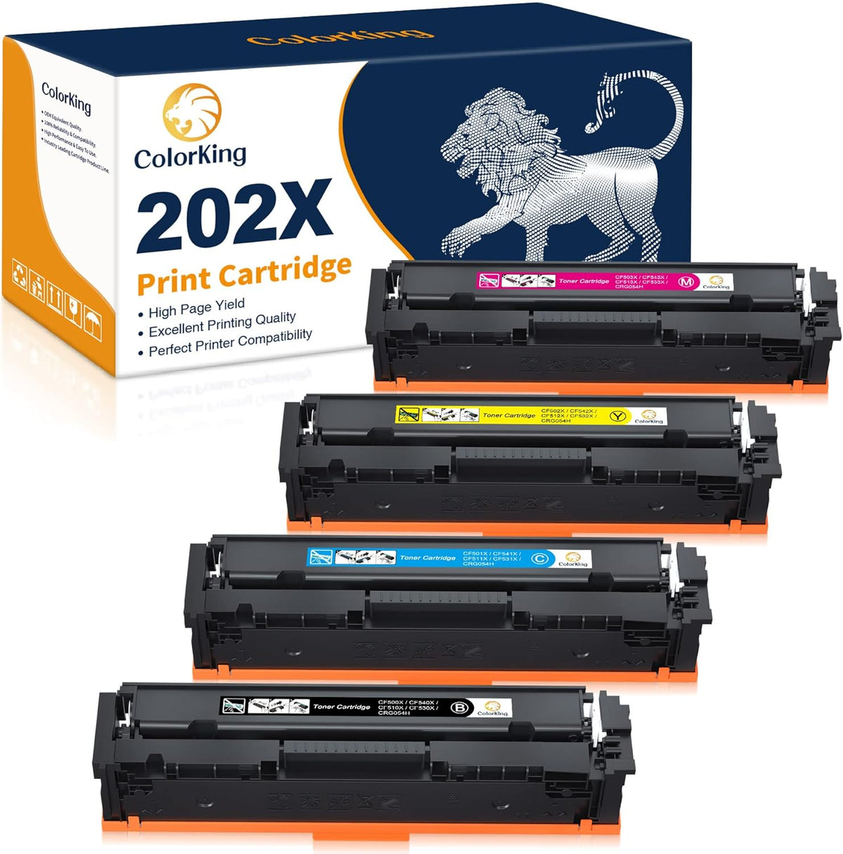 Compatible Toner Cartridge 4 Pack for HP 202X CF500X 202A CF500A (Black Cyan Yellow Magenta) X4786