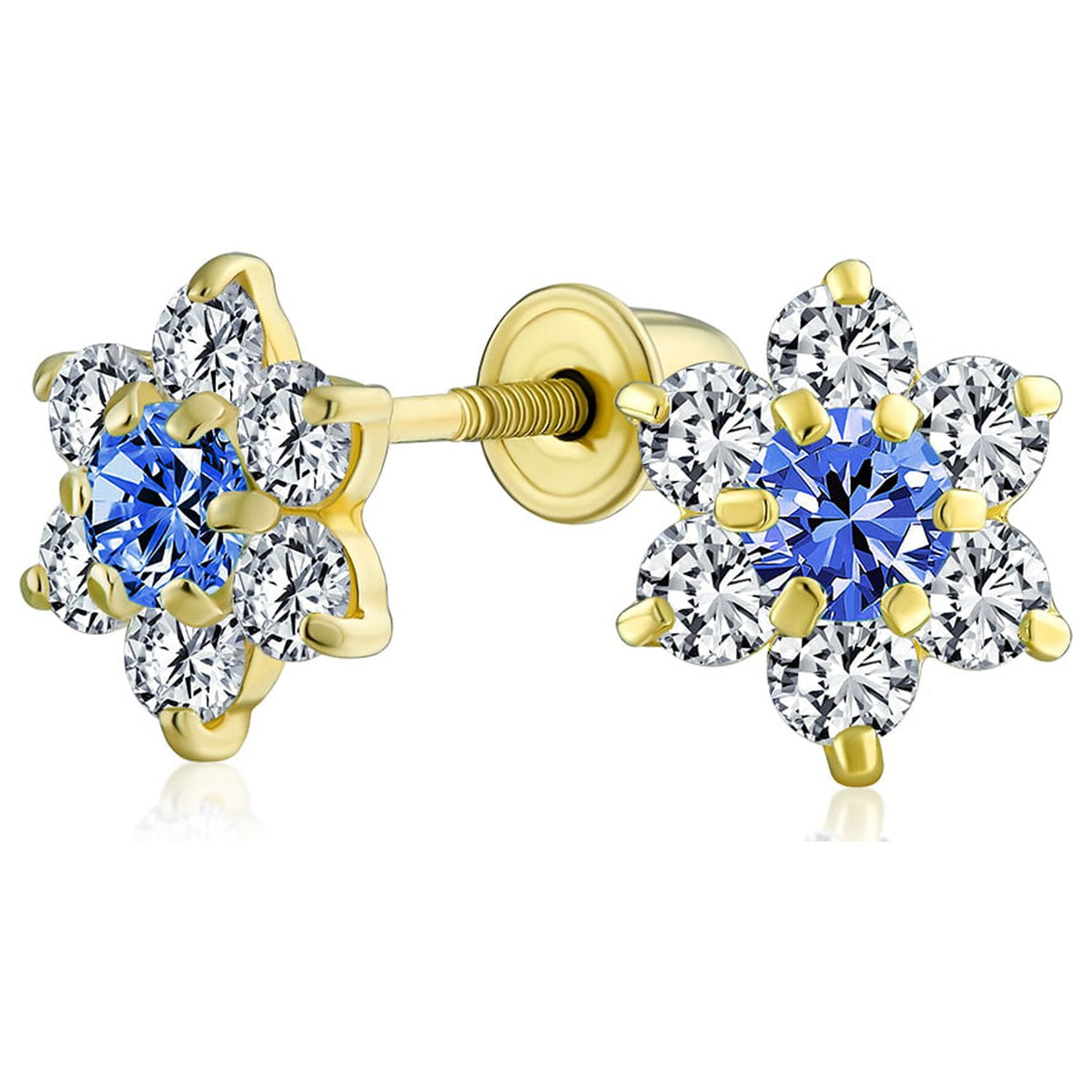 Blue CZ Flower Stud Earrings Screwback W407800