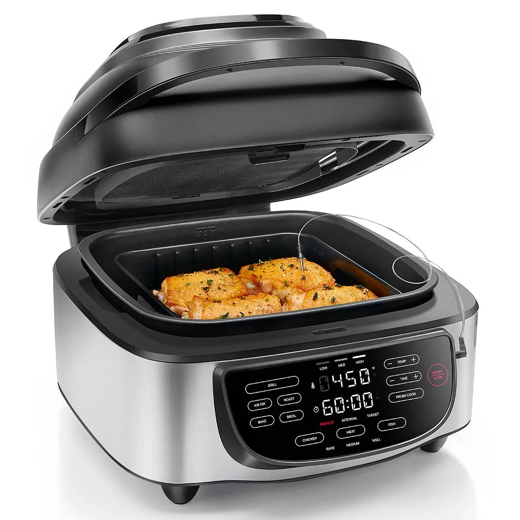 5-in-1 Air Fryer Indoor Grill with Thermometer 7.4 qt Stainless Steel H57374
