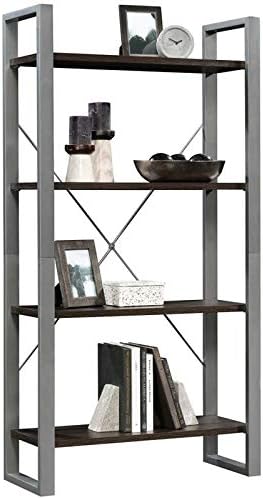 4 Shelf Metal Framed Wooden Bookcase in Black Walnut G756