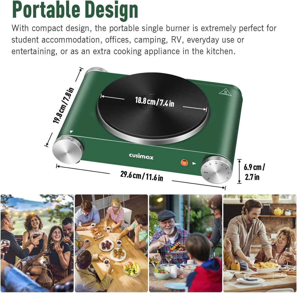 Green Cast Iron Single Burner Hot Plate Electric Burner, Pack of 2 S14211