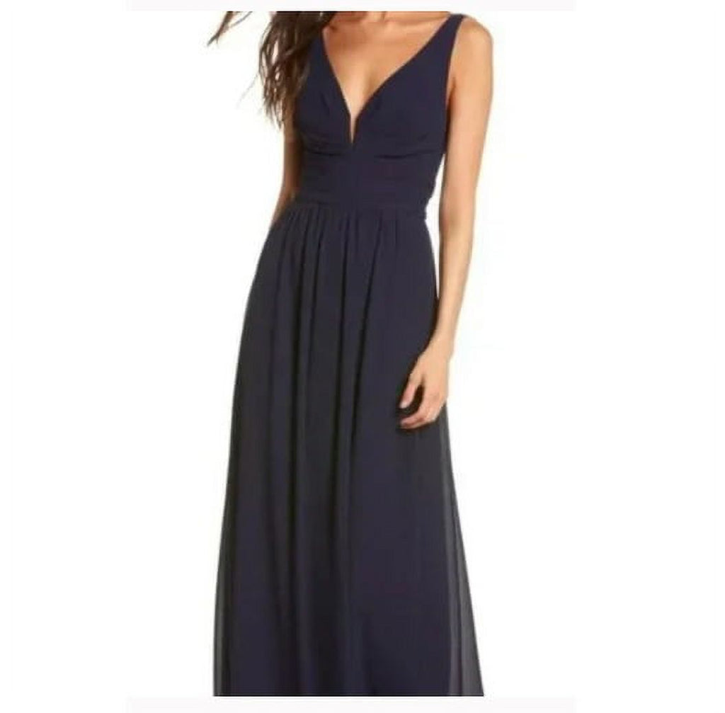 Sleeveless Plunging Neck Chiffon A-Line Maxi Dress Blue S G552336