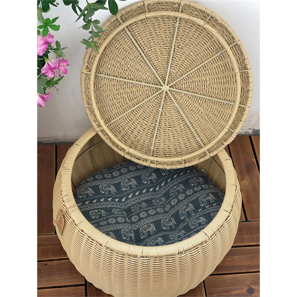 Wicker Rattan Storage Footstool P7551