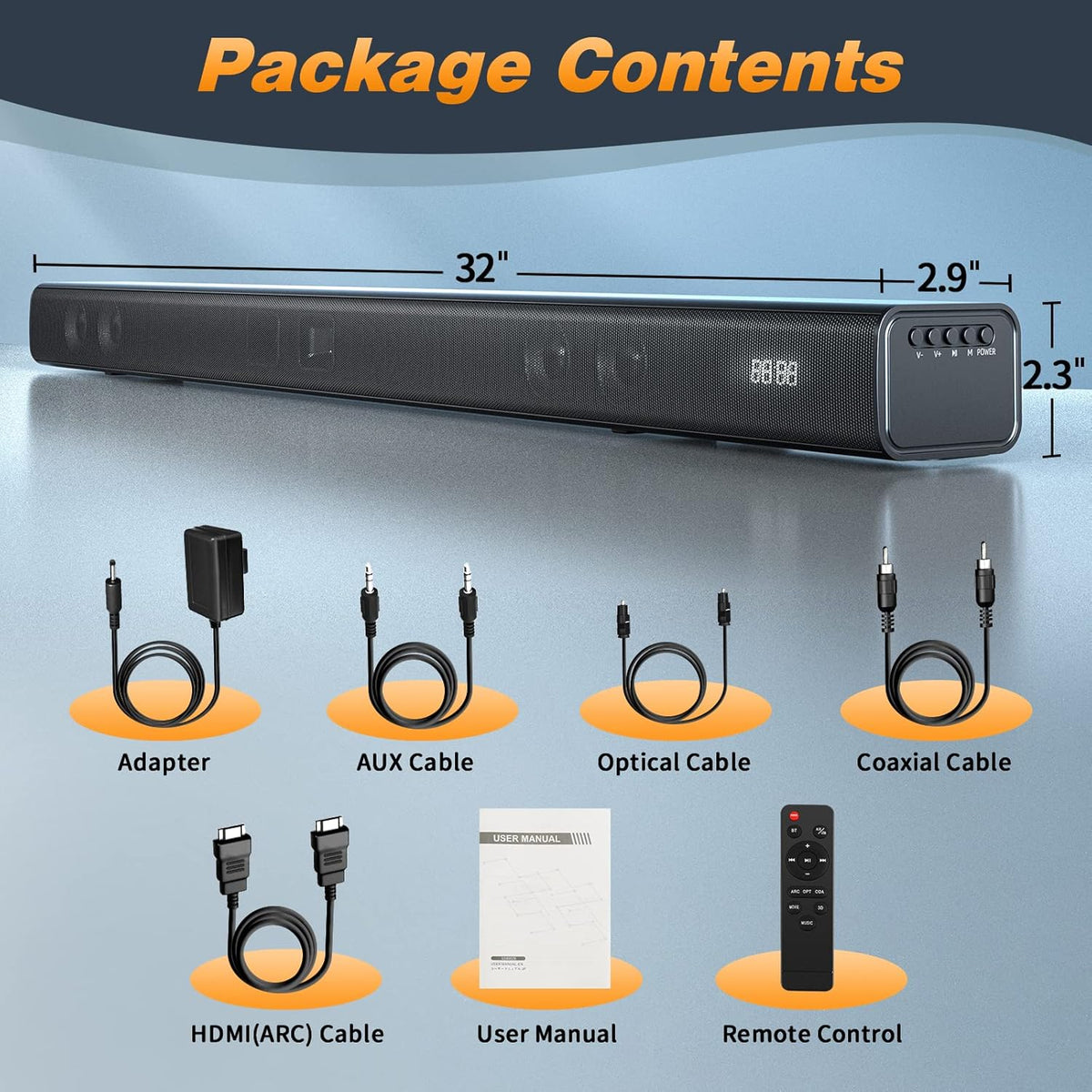 Soundbar 32 Inch with 3 Equalizer Modes, HDMI, Remote Control, 5.0 Bluetooth O1284