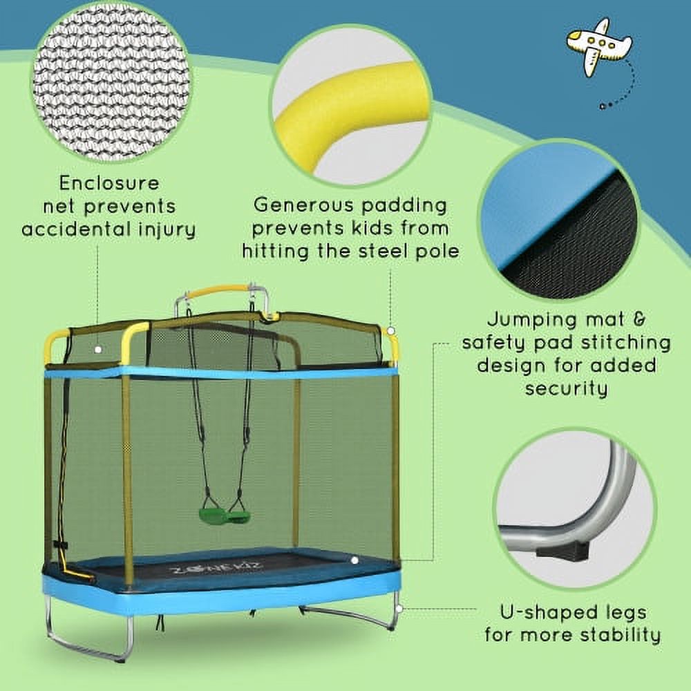 3-in-1 Kids Trampoline with Enclosure, Swing, Gymnastics Bar, Light Blue U439634