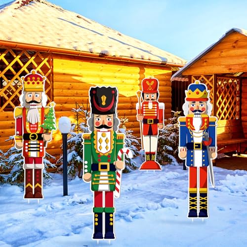 4 Pcs Large Nutcracker Yard Sign with 16 Stakes Christmas Yard Decorations A233