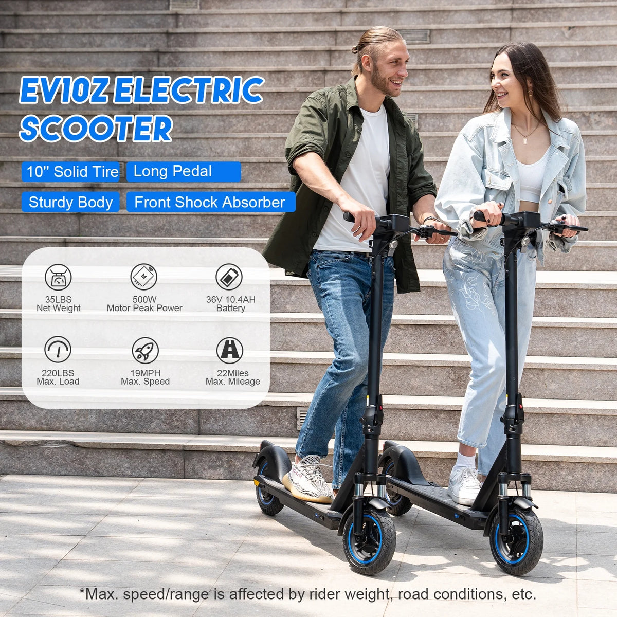 Electric Scooter 10 Solid Tires 500W Motor Folding T361360