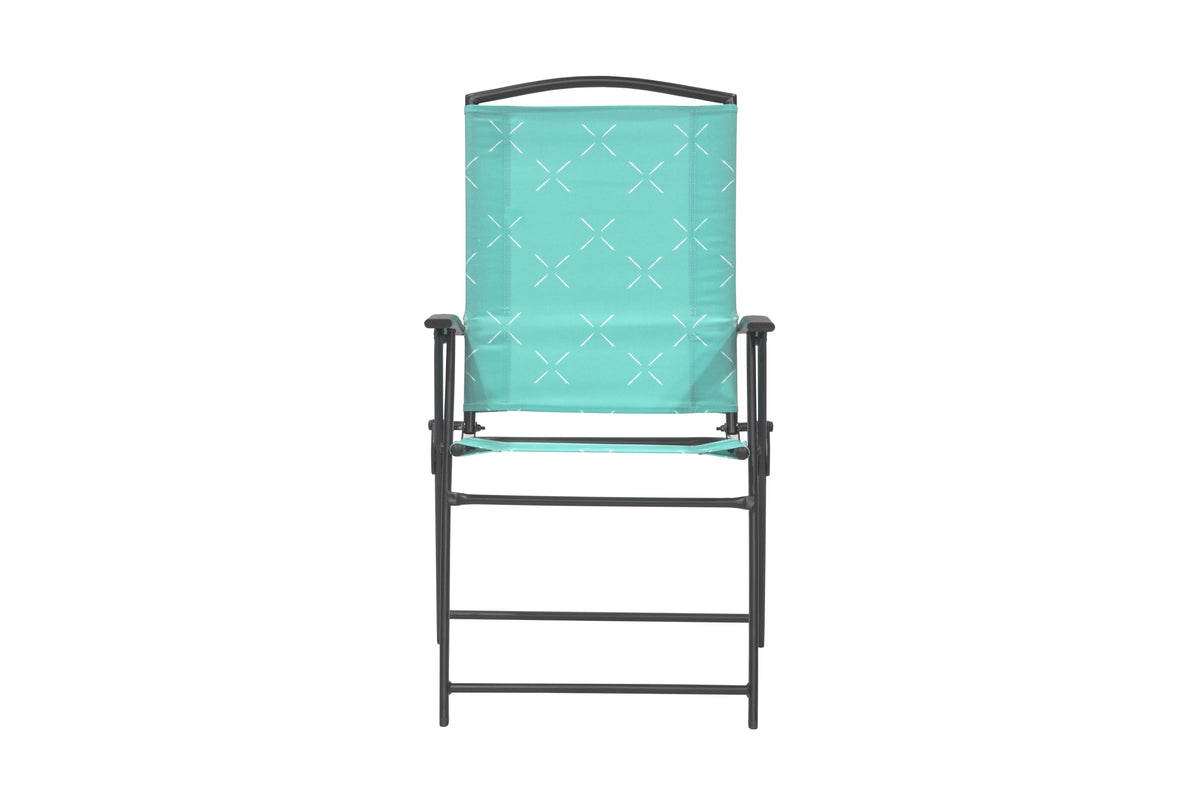 6 Pcs Blue Steel Folding Outdoor Dining Set with Umbrella F89054