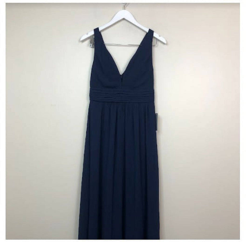 Sleeveless Plunging Neck Chiffon A-Line Maxi Dress Blue S G552336