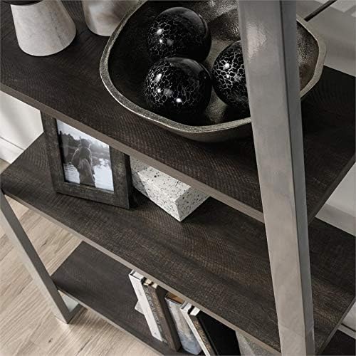 4 Shelf Metal Framed Wooden Bookcase in Black Walnut G756