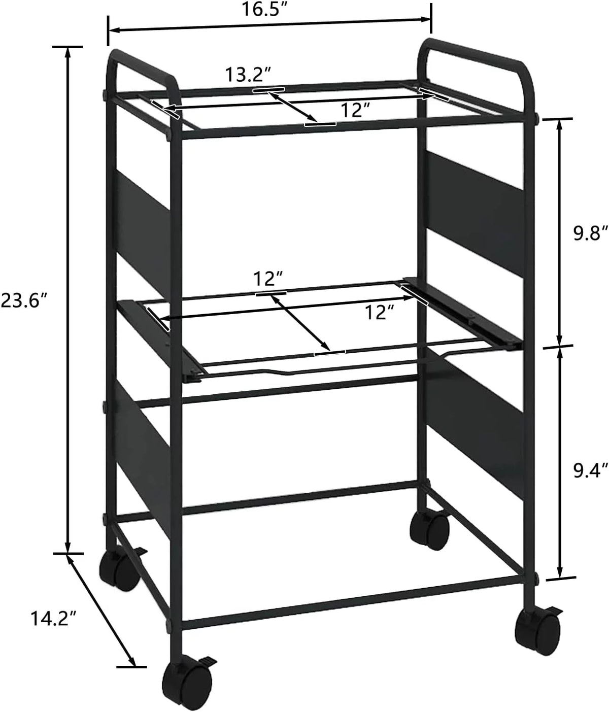 2 Tiers Mobile Metal Pull-Out Filing Cart with wheels, Black H7870