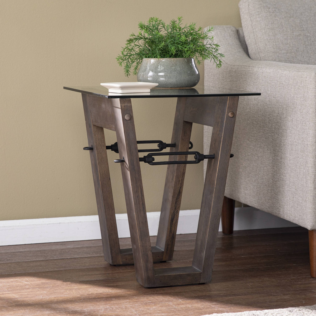 Clear and Brown Reclaimed Wood End Table T120