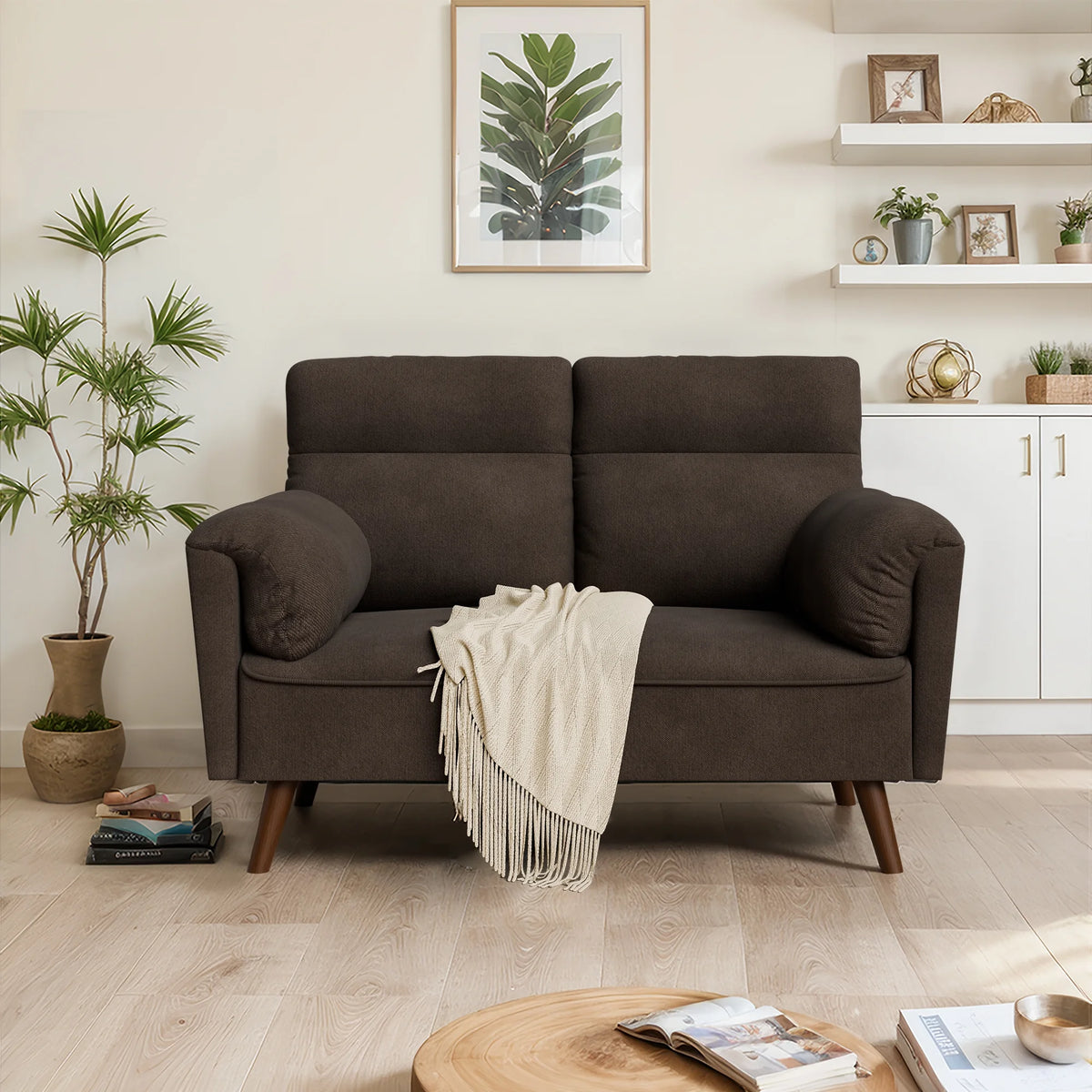 49'' Dark Gray Upholstered Loveseat Sofa with Wood Legs G847
