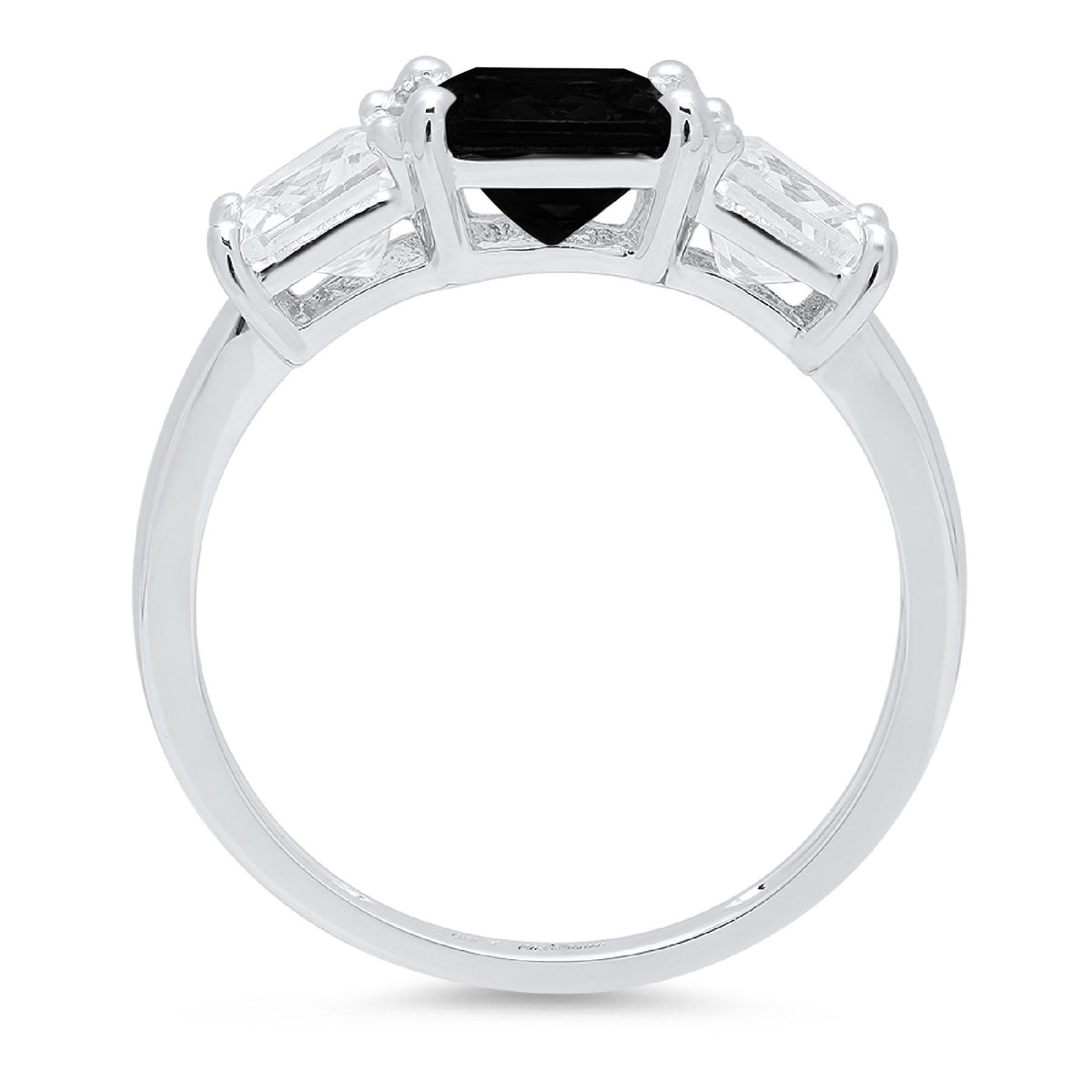 18K White Gold Three-Stone Ring with Clear Simulated Diamond M9200
