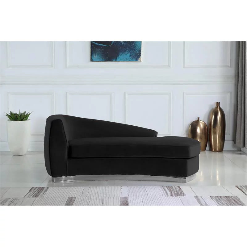 Velvet Accent Chair and Chaise 2-Piece Set Black Chrome C529