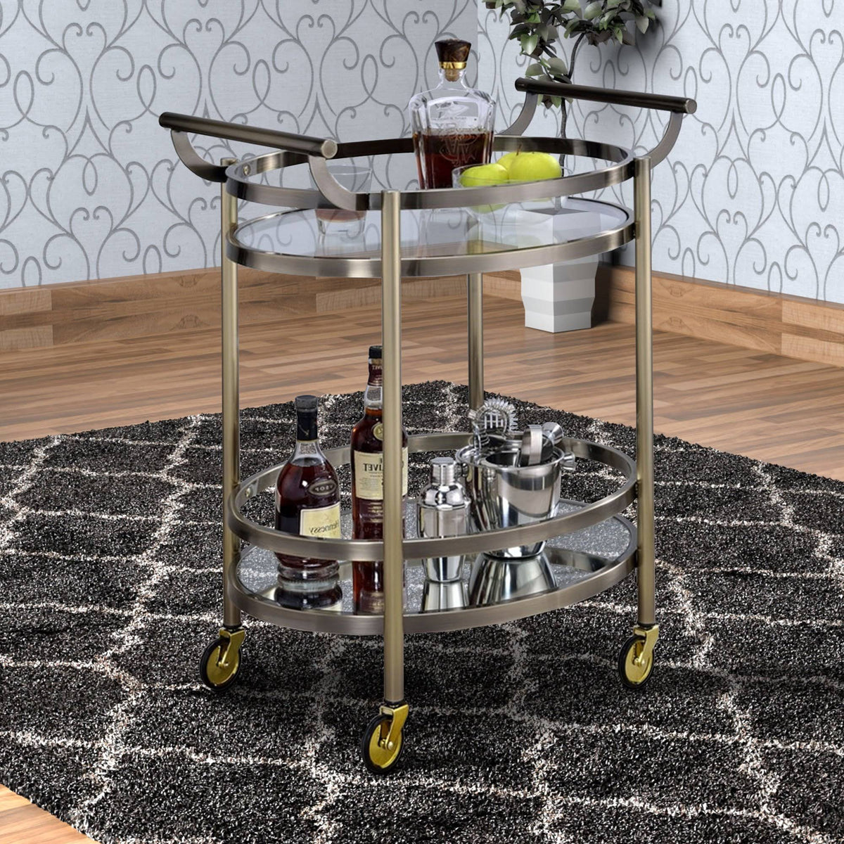 Oval Metal Serving Cart with Clear Glass U218
