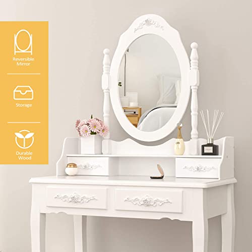 Makeup Vanity Set with Mirror and Stool, 4 Drawers W559