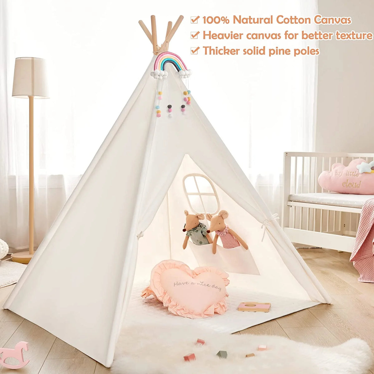 Canvas Teepee Tent for Kids with Window J1650