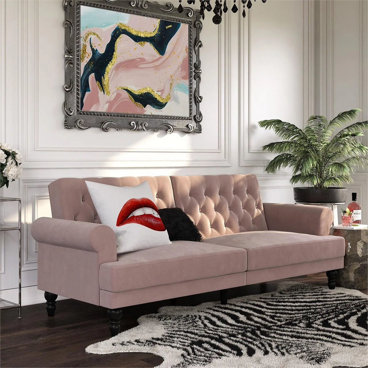 Blush Velvet Upholstered Futon P391