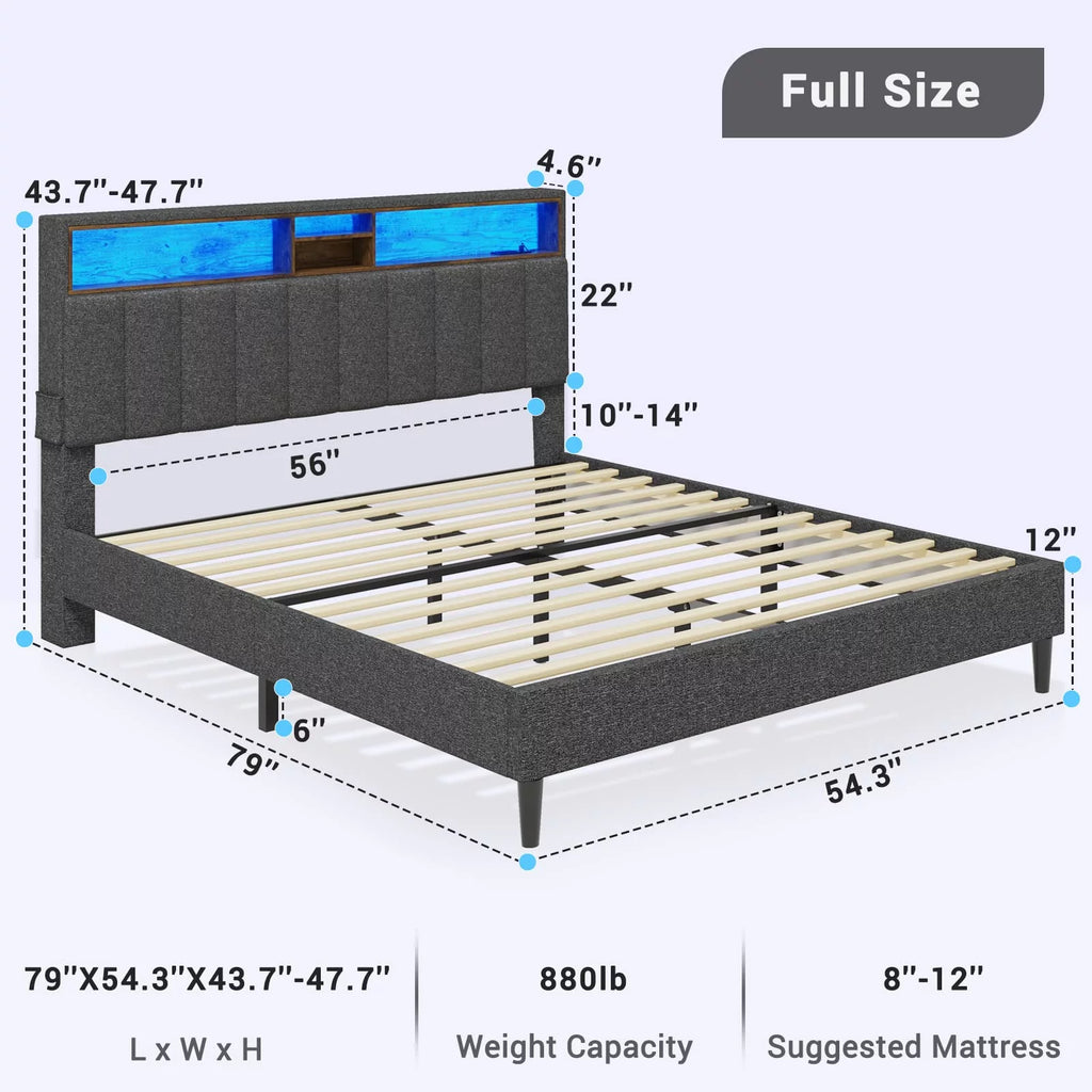 Queen Size LED Bed Frame with Outlet and USB Ports Z595