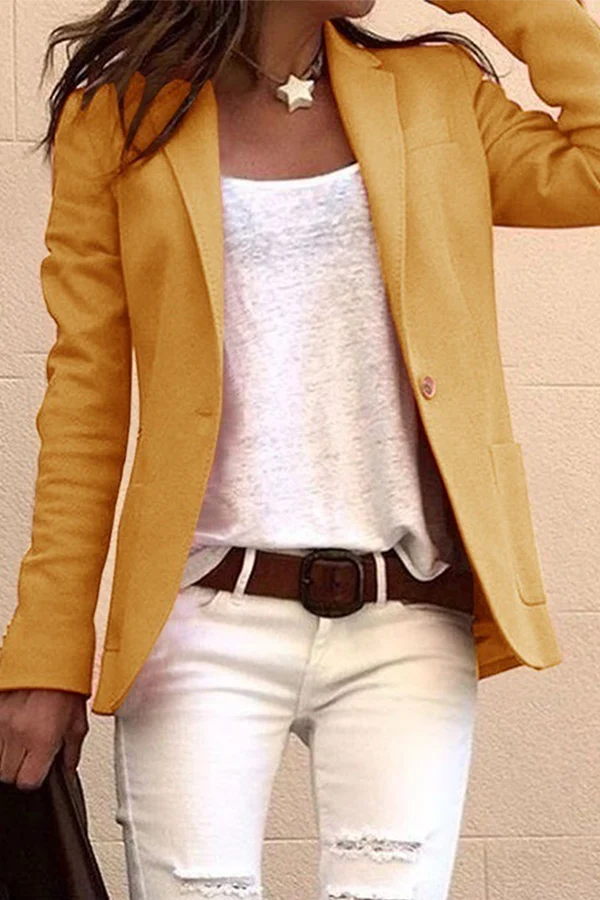 Casual Solid Button Turn-back Collar Outerwear L810090