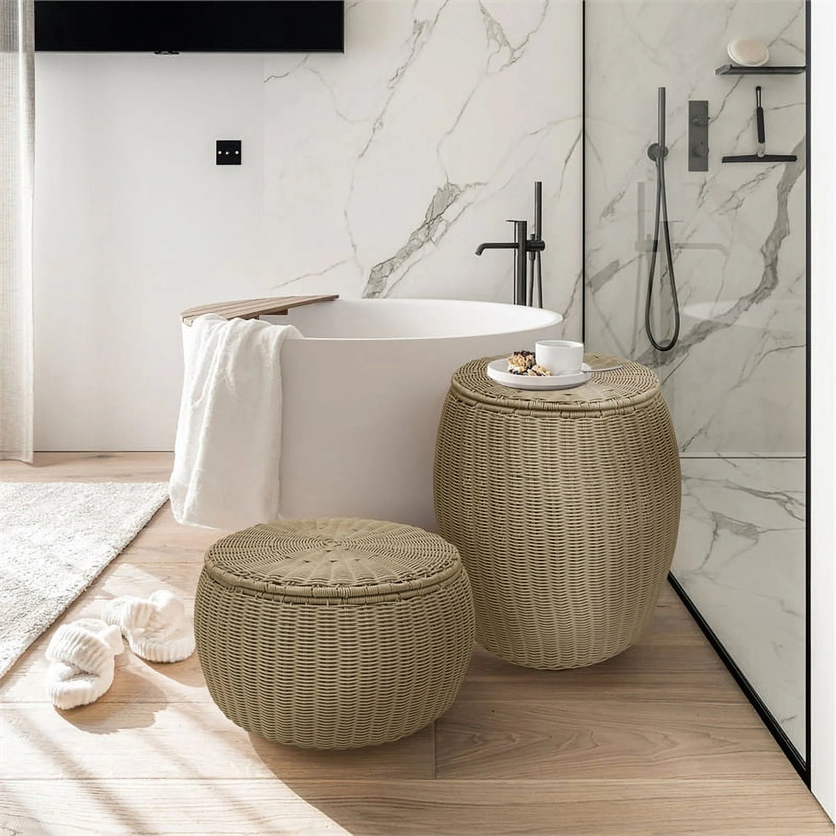 Wicker Rattan Storage Footstool P7551