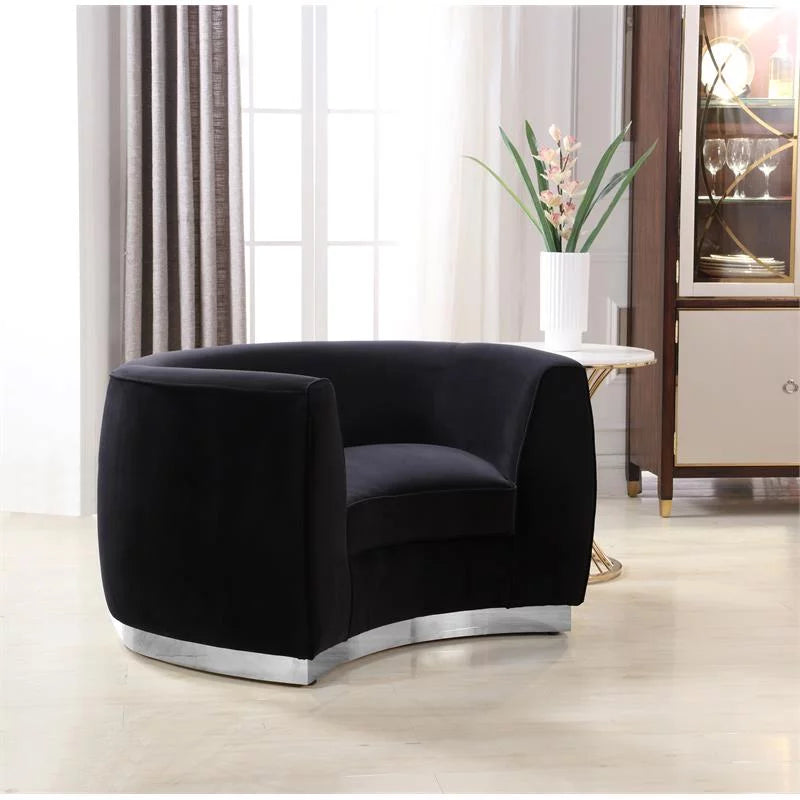 Velvet Accent Chair and Chaise 2-Piece Set Black Chrome C529